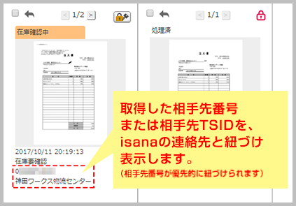 取得した相手先番号・TSIDの紐づけ